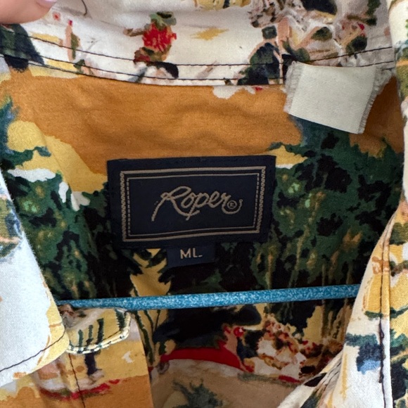 Roper Men's Short-Sleeve Button-Down Shirt in Mustard, Green, White - Picture 3 of 5